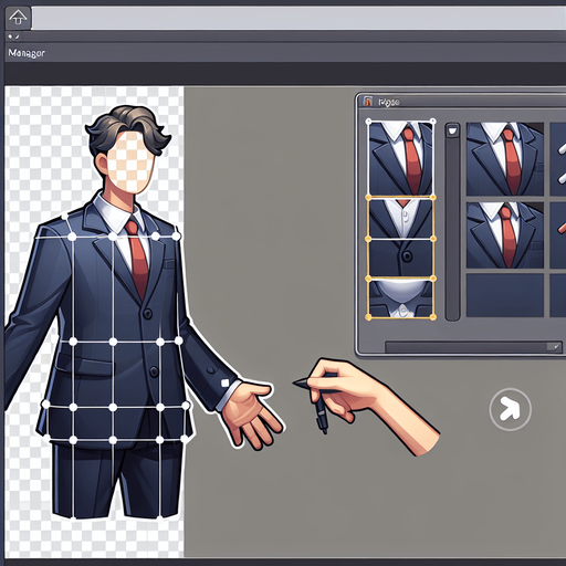 manager character upper body part.
Single Game Texture.  In-Game asset.  2d.  Blank background.  High contrast.  No shadows