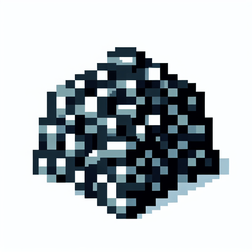 black coal. Single Game Texture. In-Game asset. 2d. Blank background. High contrast. No shadows. pixelated. 8 bit