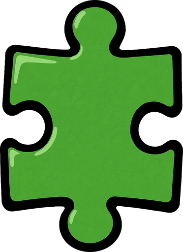 A green puzzle piece.
In-Game asset.  2d.  High contrast.  No shadows