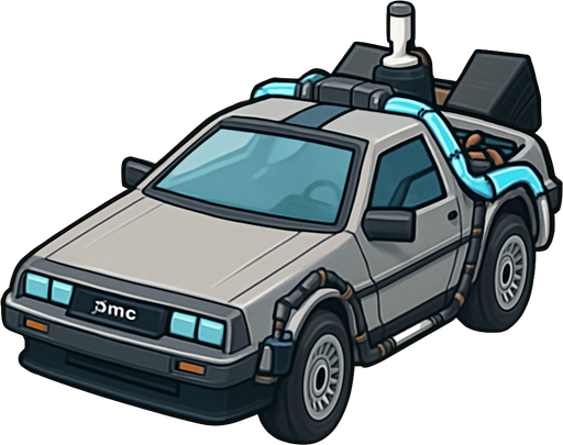 paint foe me back to the future time machine car delorean from 3rd perspective.
In-Game asset.  2d.  No shadows