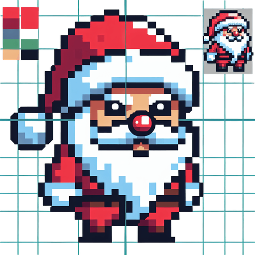 Pixel art of a Santa. Single Game Texture. In-Game asset. 2d. Blank background. High contrast. No shadows.