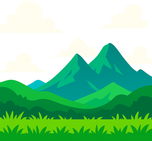 game background with grass at the bottom and sky and mountains at the back.
In-Game asset.  2d.  High contrast.  No shadows