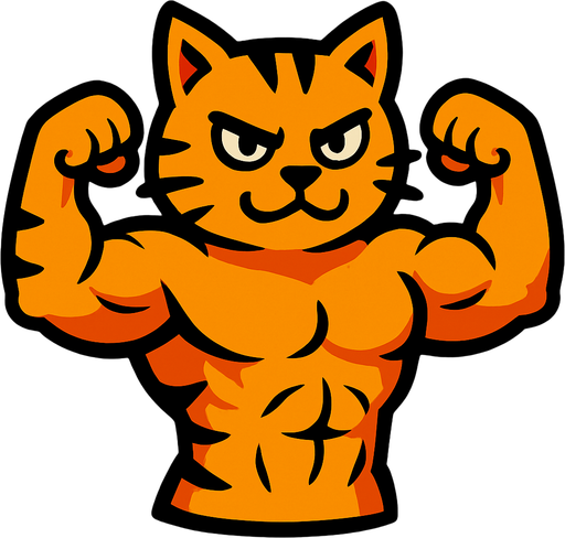 strong cat.
In-Game asset.  2d.  High contrast.  No shadows