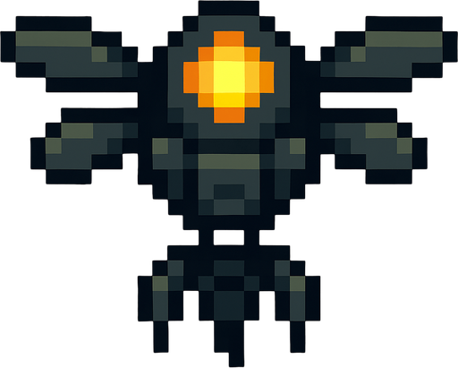 Flying pixel art flying drone, top down, insectoid design, yellow light on top.
In-Game asset.  2d.  High contrast.  No shadows