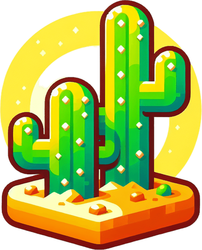 Create a cactus. The goal is to capture a lively and playful location..
Single Game Texture. In-Game asset. 2d. Blank background. High contrast. No shadows.