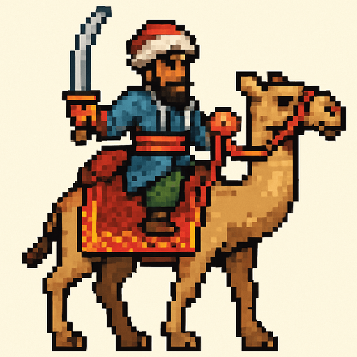 Ottoman camel warrior.
In-Game asset.  2d.  High contrast.  No shadows. pixel art