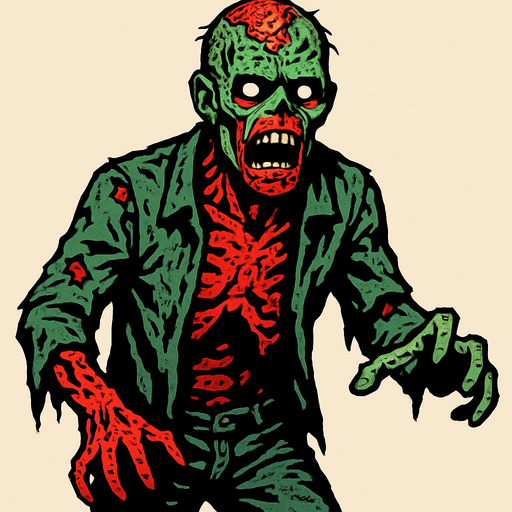 a horror zombie.
In-Game asset.  2d.  High contrast.  No shadows