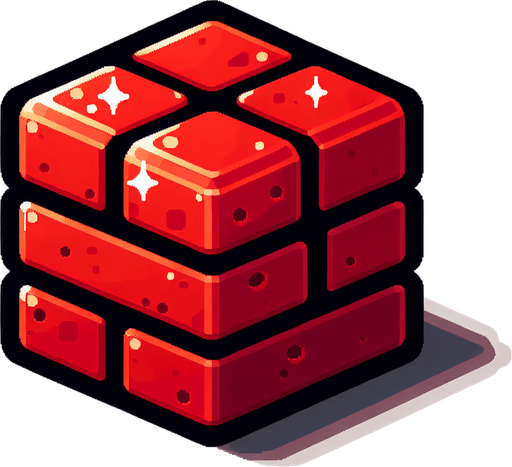a cartoon red brick. bright. shiny. pixel art. no text..
Single Game Texture. In-Game asset. 2d. Blank background. High contrast. No shadows.