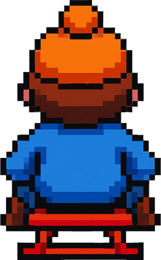 arkasından gördüğümüz kızağa oturan pixel bir çocuk yap.
In-Game asset.  2d.  High contrast.  No shadows