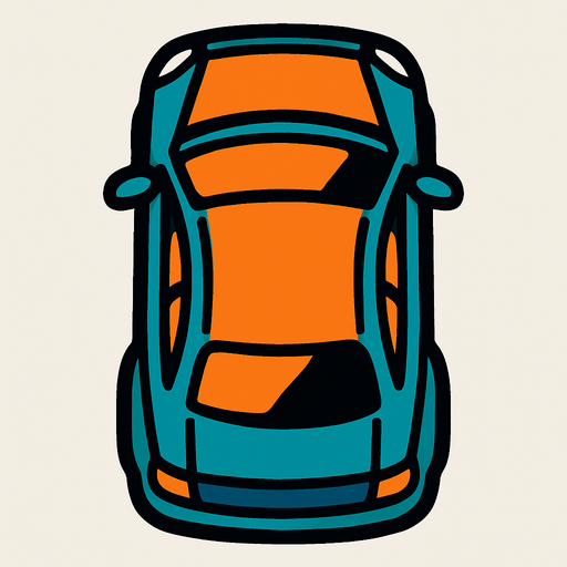 Araba yukarıdan görüntülü.
In-Game asset.  2d.  High contrast.  No shadows