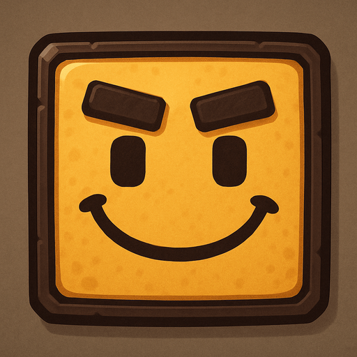 square smiley face thick eyebrows.
In-Game asset