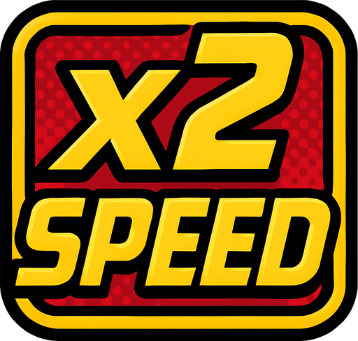 Display icon that says X2 speed sci fi comic style font.
In-Game asset.  2d.  High contrast.  No shadows