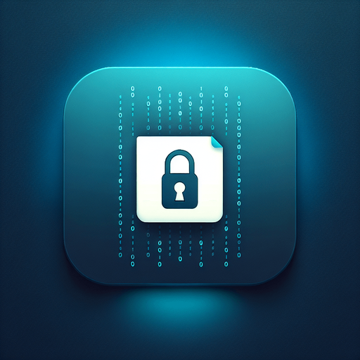 A square app store icon with rounded edges, designed for an Encrypted Code File app. The icon features a clean and minimalistic file graphic in the center, with a padlock symbol overlaying it to indicate encryption. Subtle code lines or binary patterns are faintly visible on the file for a modern touch. The background is a gradient of dark blue to teal, with a soft glow around the edges, conveying security and advanced technology while keeping the design clean and professional..
Single Game Texture. In-Game asset. 2d. Blank background. High contrast. No shadows.