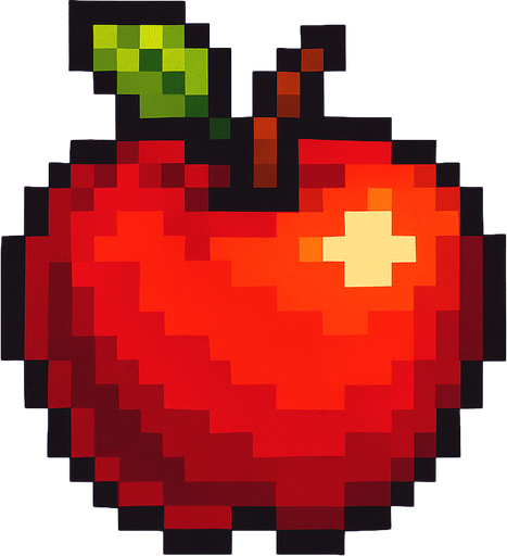 apple, pixelart.
In-Game asset.  2d.  High contrast.  No shadows