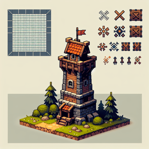 create a tower  in  a tower defense game.
Single Game Texture. In-Game asset. 2d. Blank background. High contrast. No shadows.