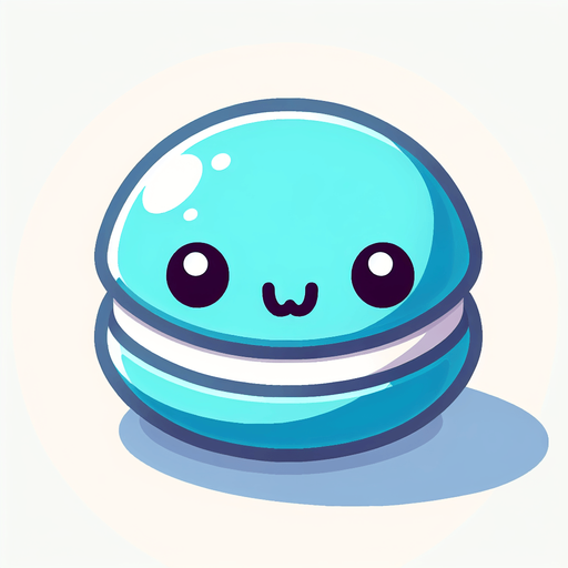 macaron bleu avec un visage mignon..
Single Game Texture.  In-Game asset.  2d.  Blank background.  High contrast.  No shadows