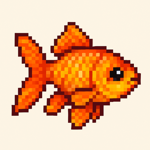 realistic pixel gold fish.
In-Game asset.  2d.  High contrast.  No shadows