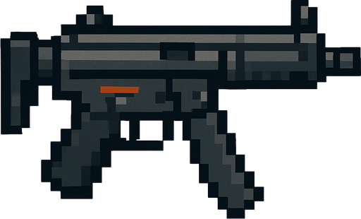 mp5 gun pixel.
In-Game asset.  2d.  High contrast.  No shadows
