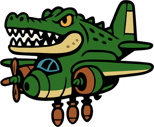 bomber plane crocodile.
In-Game asset.  2d.  High contrast.  No shadows