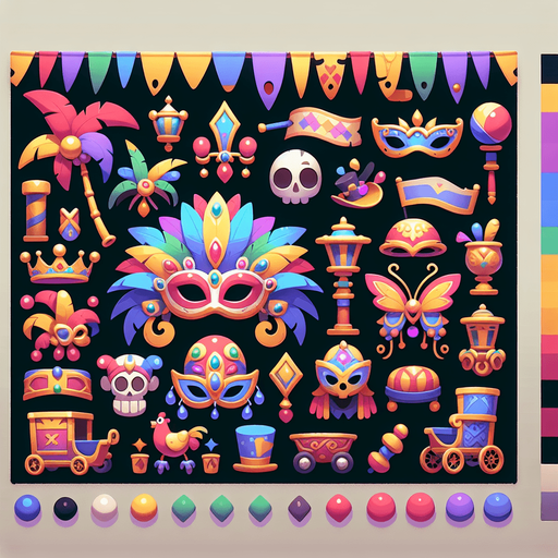 carnevale.
Single Game Texture. In-Game asset. 2d. Blank background. High contrast. No shadows.