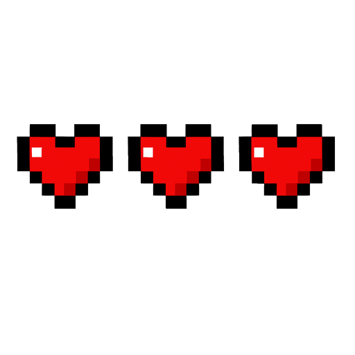 3 minecraft heart.
In-Game asset.  2d.  High contrast.  No shadows