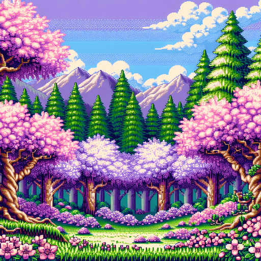 high definition super nintendo background of a japanese sakura tree forest 
Single Game Texture.  In-Game asset.  2d.  Blank background.  High contrast.  No shadows