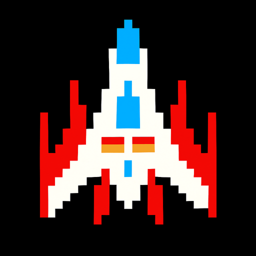 A ship for a OLD school arcade space shooting game.
In-Game asset.  2d.  High contrast.  No shadows