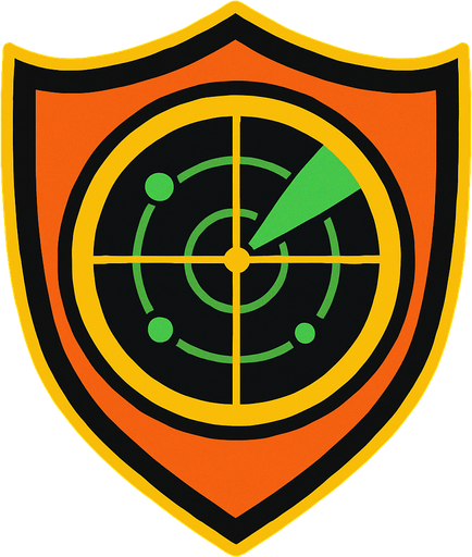 A shield with radar.
In-Game asset.  2d.  High contrast.  No shadows