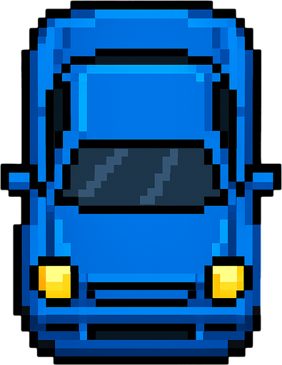 Draw 2d pixel car top view Blue.
In-Game asset.  2d.  High contrast.  No shadows