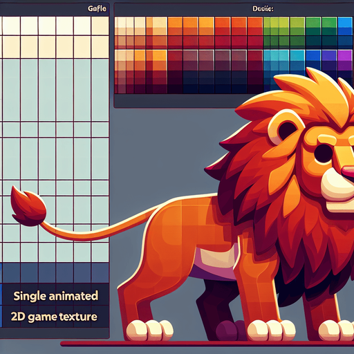 An animated image of a lion.
Single Game Texture. In-Game asset. 2d. Blank background. High contrast. No shadows.