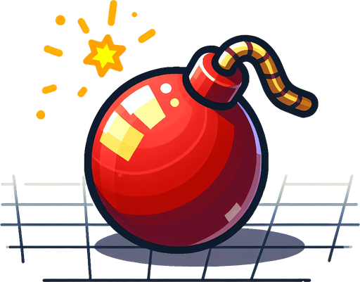 Red bomb with a yellow laser reflecting everywhere.
Single Game Texture. In-Game asset. 2d. Blank background. High contrast. No shadows.