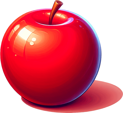 red apple.
Single Game Texture. In-Game asset. 2d. Blank background. High contrast. No shadows.