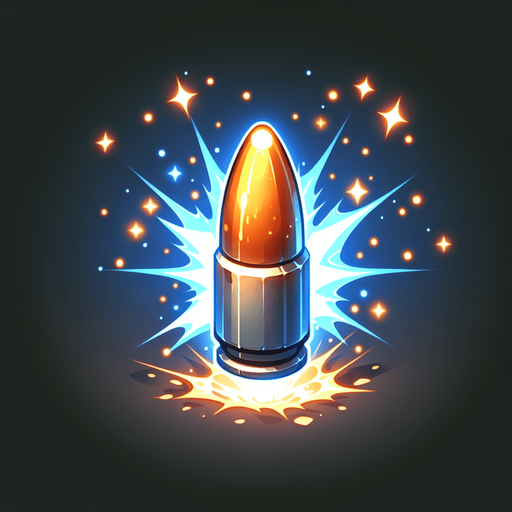 Add a subtle glow or energy trail to make bullets feel powerful.

Impact should create a small explosion effect or particle burst on collision..
Single Game Texture.  In-Game asset.  2d.  Blank background.  High contrast.  No shadows