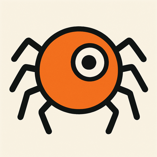 A small orange circle with spider legs 1 cute eye and no mouth.
In-Game asset.  2d.  High contrast.  No shadows. Very very simple