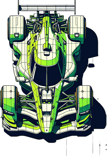 top down view of green color racing car.
Single Game Texture.  In-Game asset.  2d.  Blank background.  High contrast.  No shadows