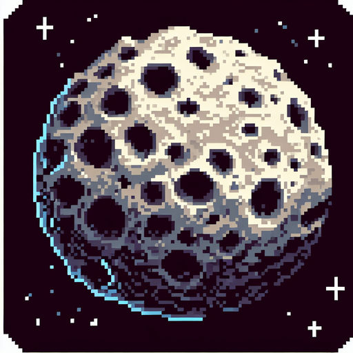 pixelart. asteroid with craters. subtle shading..
Single Game Texture. In-Game asset. 2d. Blank background. High contrast. No shadows.