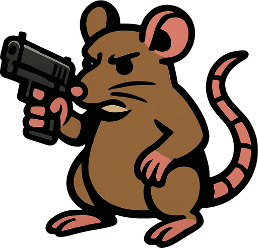 Rata con pistola.
In-Game asset.  2d.  High contrast.  No shadows