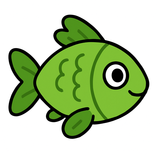 yeşil renk tatlı balık görseli. No background. Transparent background. Blank background. No shadows. 2d. In-Game asset. flat