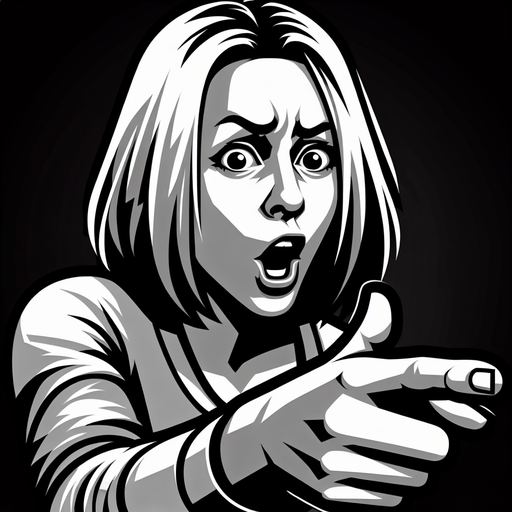 karen a white blonde woman from the meme "karen" screaming and point her finger to the right.
Single Game Texture.  In-Game asset.  2d.  High contrast.  No shadows