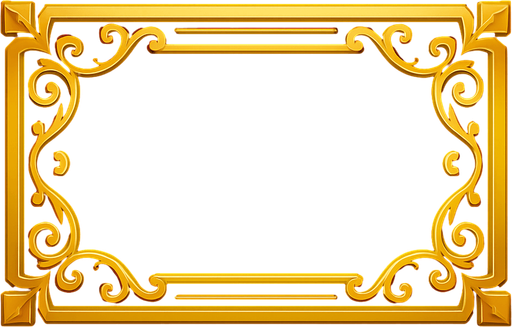 A horizontal rectangular Golden Frame design  
In-Game asset.  2d.  High contrast.  No shadows