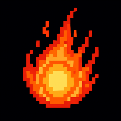 bola de fuego de pixeles.
In-Game asset.  2d.  High contrast.  No shadows
