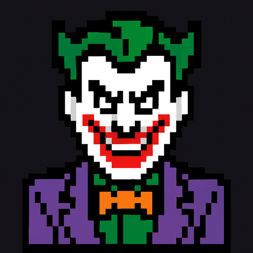 pixel art joker.
In-Game asset.  2d.  High contrast.  No shadows