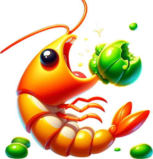 A tender morsel of delicious plankton. cartoon, shiny, no background. bright orange and yellow shrimp.
Single Game Texture. In-Game asset. 2d. Blank background. High contrast. No shadows.