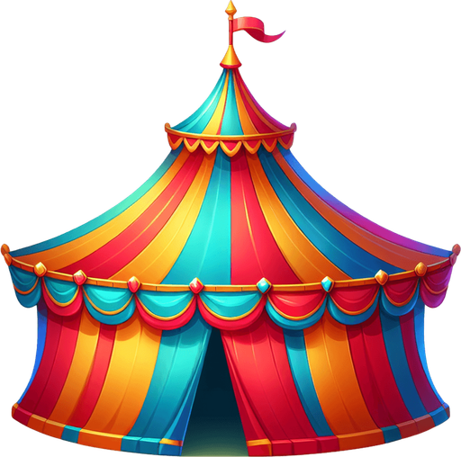 circus tent.
Single Game Texture.  In-Game asset.  2d.  Blank background.  High contrast.  No shadows