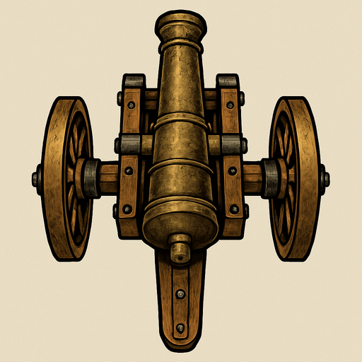 military, old, cannon, top view.
In-Game asset.  2d.  High contrast.  No shadows