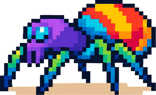 pixel art colorful spider sideview.
In-Game asset.  2d.  High contrast.  No shadows