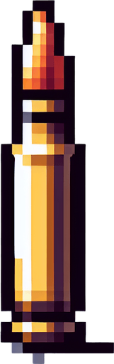 A bullet, pixelated Single Game Texture. In-Game asset. 2d. Blank background. High contrast. No shadows.
