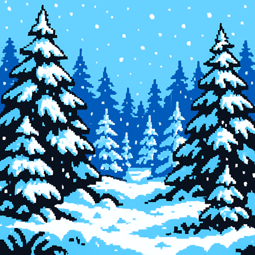 A snowy forest.
In-Game asset.  2d.  High contrast.  No shadows