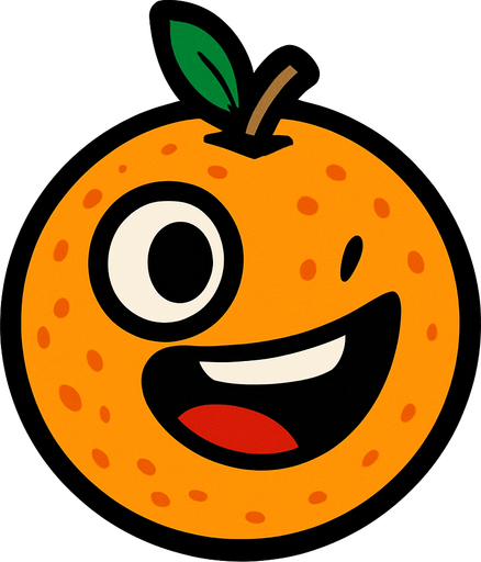 Orange with eye and mouth animation.
In-Game asset.  2d.  High contrast.  No shadows
