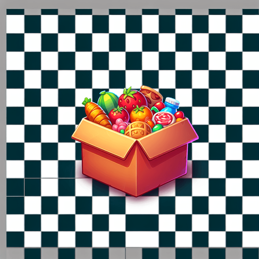 Box of food.
Single Game Texture.  In-Game asset.  2d.  Blank background.  High contrast.  No shadows